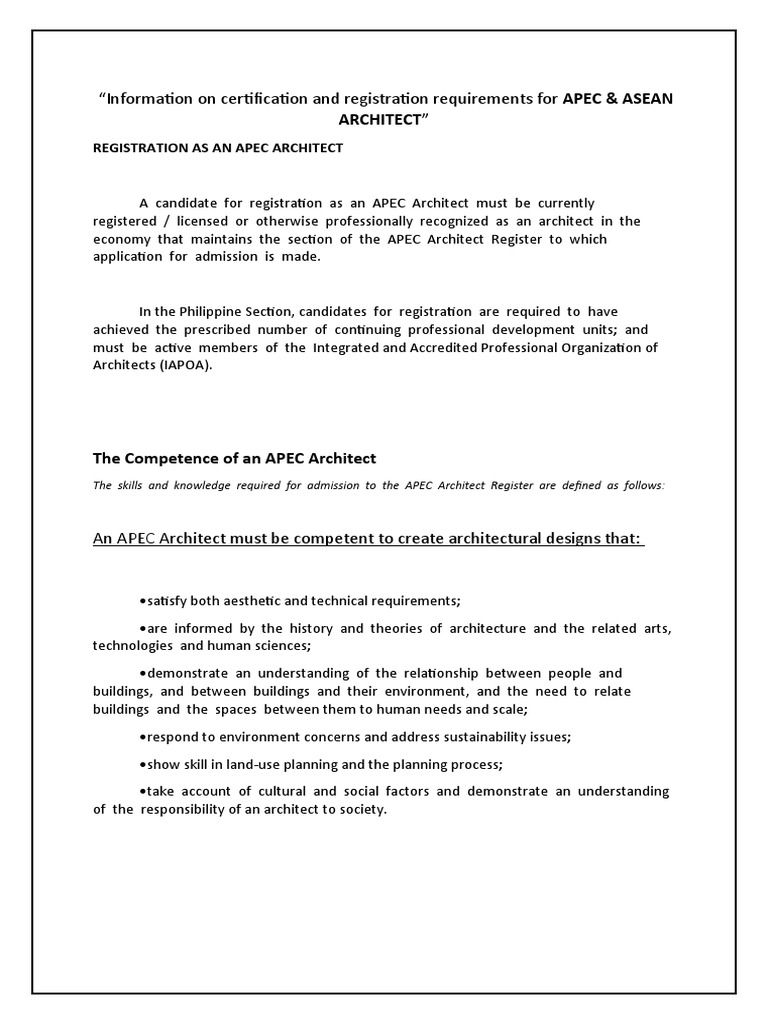 Certification and Registration Requirements For Apec and Asean ...