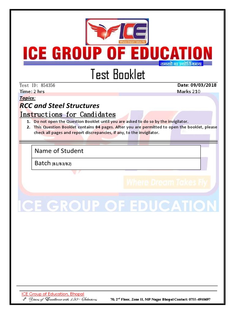 RCC and Steel Structures Test Booklet | PDF | Screw | Beam (Structure)