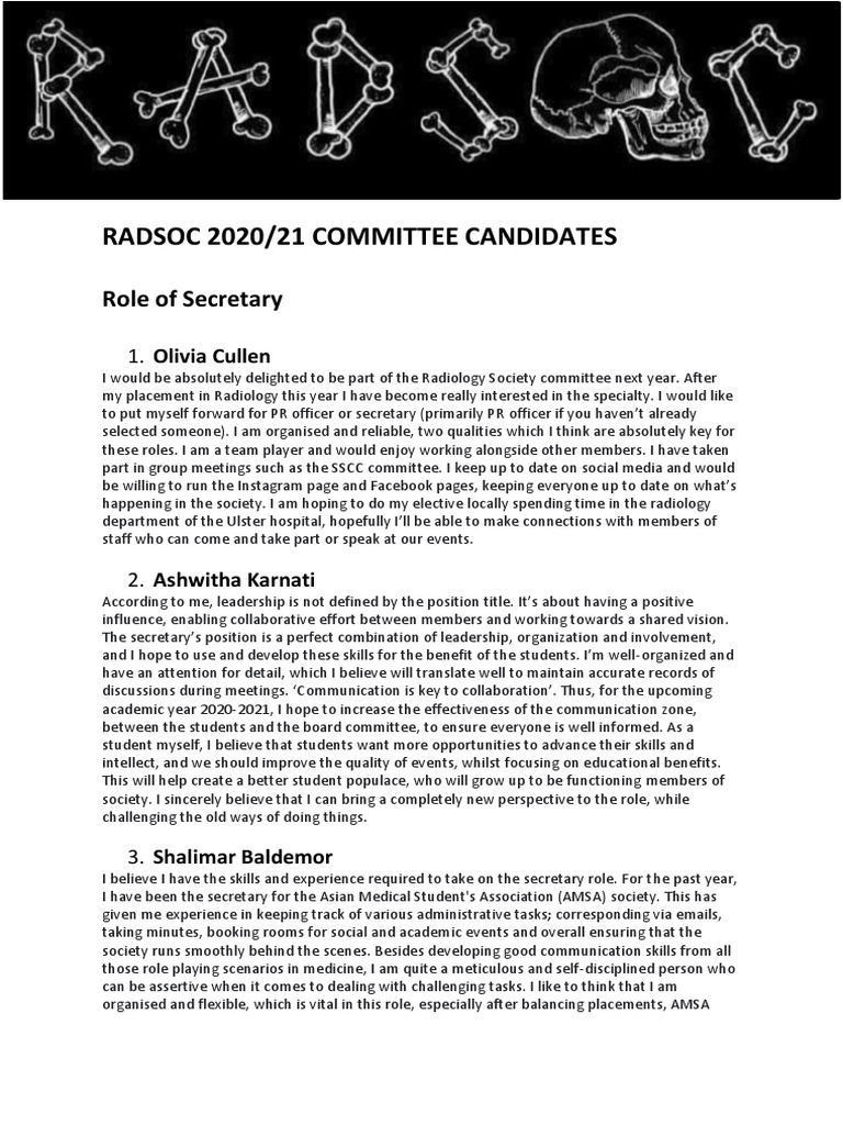 Radiology Society 2020/21 Candidate Profiles | PDF | Radiology ...