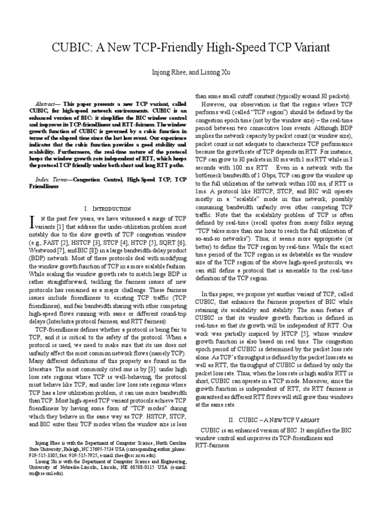 Cubic Paper PDF | PDF | Network Congestion | Transmission Control Protocol