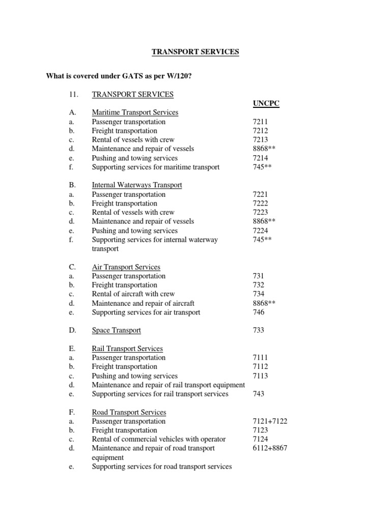 Overview of Transport Services Commitments | PDF | Cargo | Market Access
