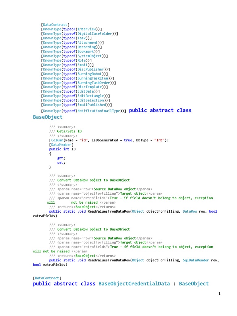 BaseObject Data Contract Overview | PDF | Integer (Computer Science ...