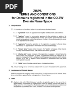 Zispa Terms and Conditions For Domains Registered in The CO - ZW Domain Name Space