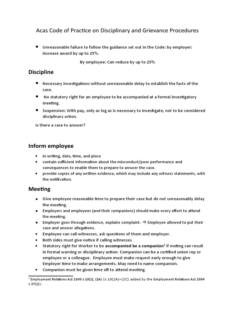 Acas Code of Practice On Disciplinary and Grievance Procedures | PDF