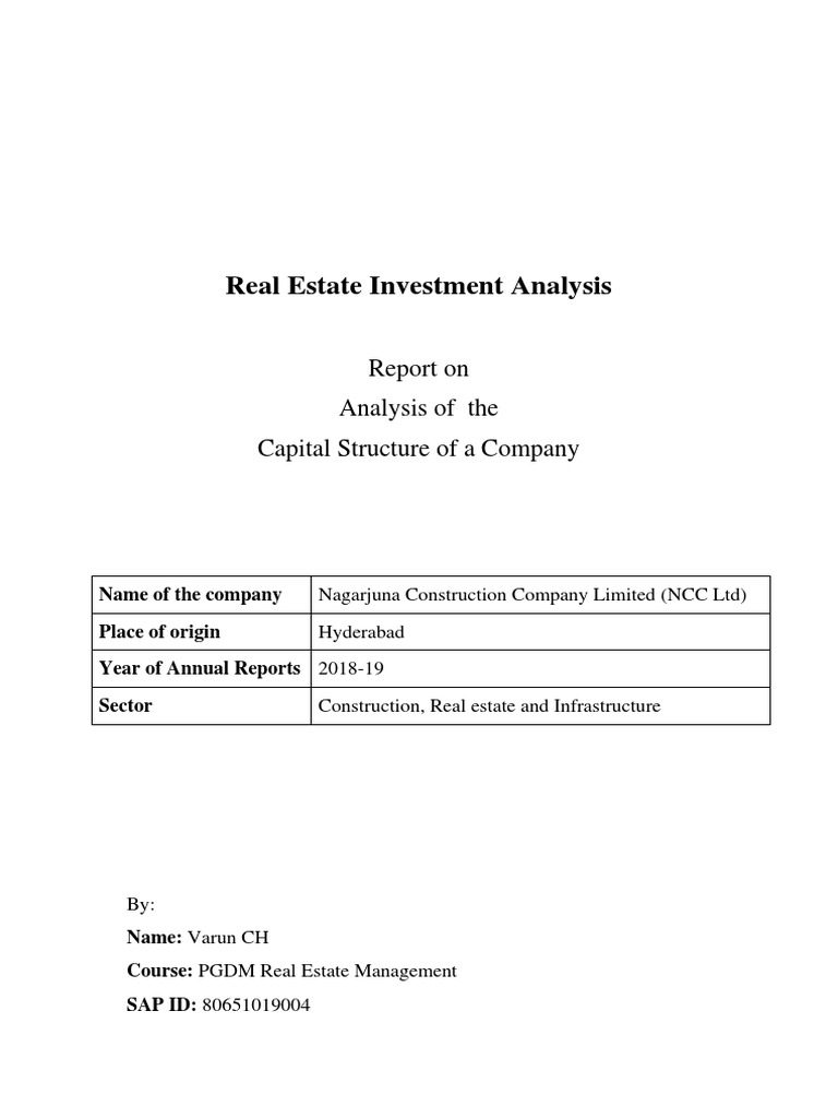 Real Estate Investment Analysis Report On Analysis of The Capital