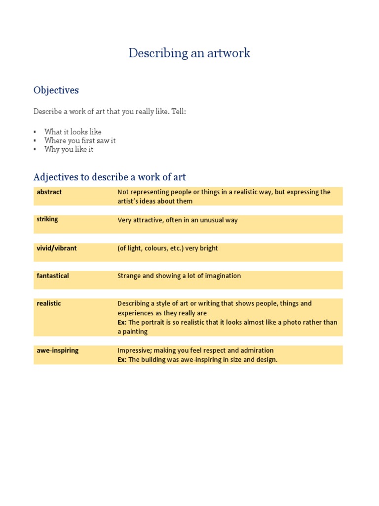 Describing Artwork: Key Techniques | PDF | Works Of Art | Paintings