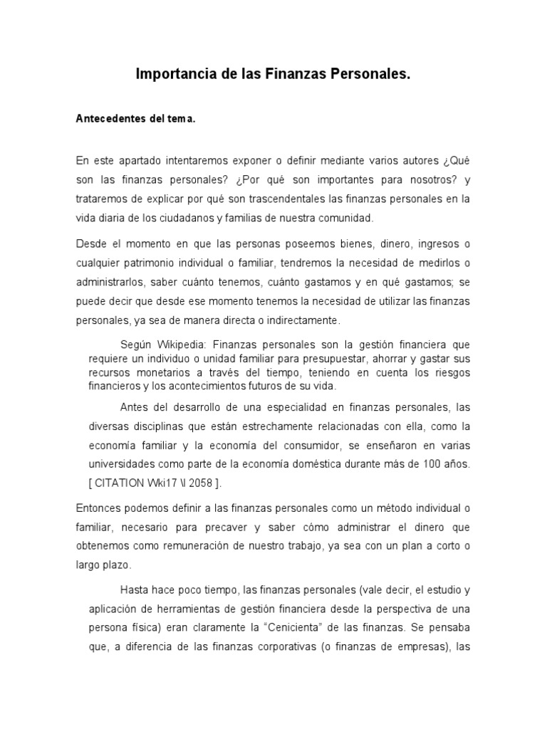 Importancia de las Finanzas Personales | PDF | Finanzas personales ...