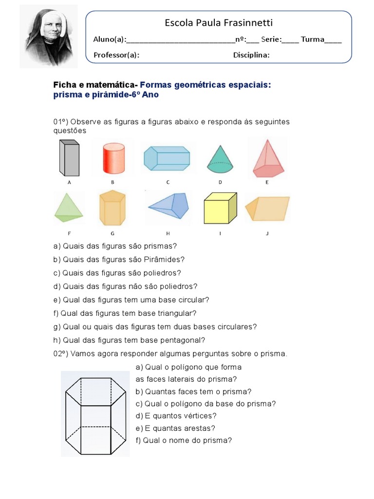 Atividades sobre Prismas e Pirâmides | PDF | Polítopo | Geometria