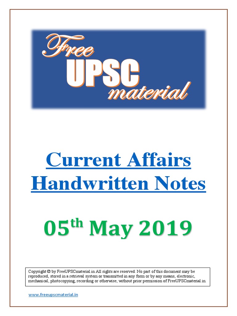 Current Affairs Handwritten Notes: WWW - Freeupscmaterial.in | PDF