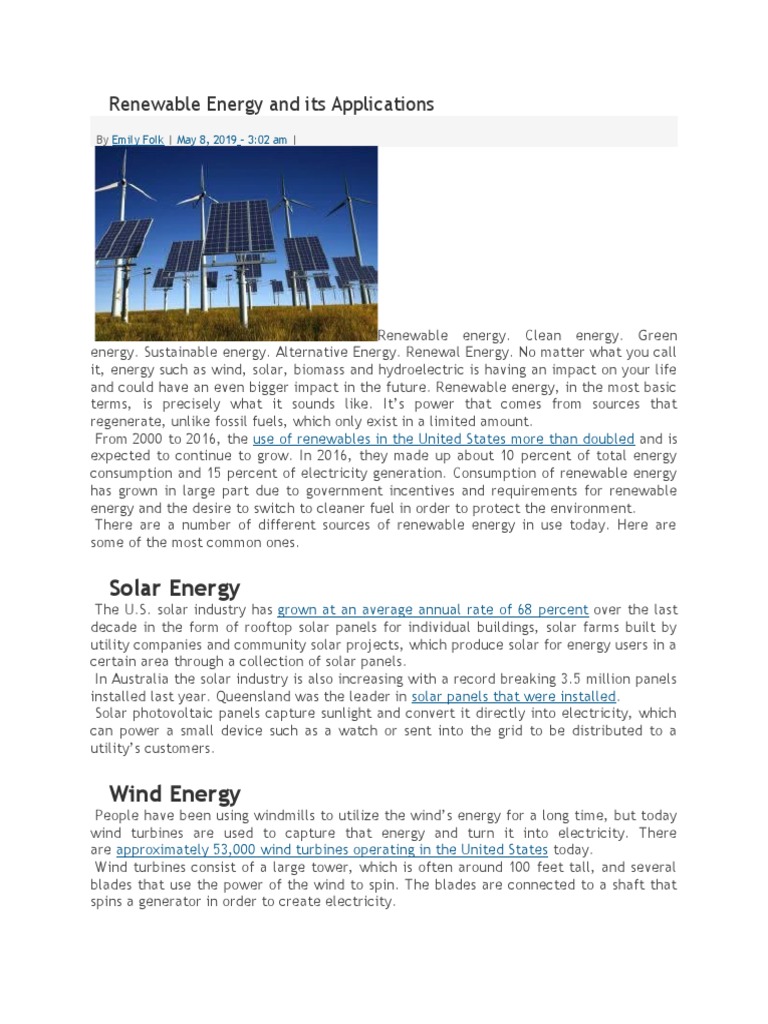 Benefits and Applications of Renewables | PDF | Renewable Energy ...