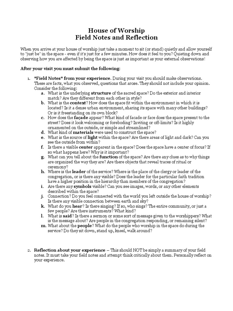 Observing Sacred Spaces Field Notes and Reflection from a House of