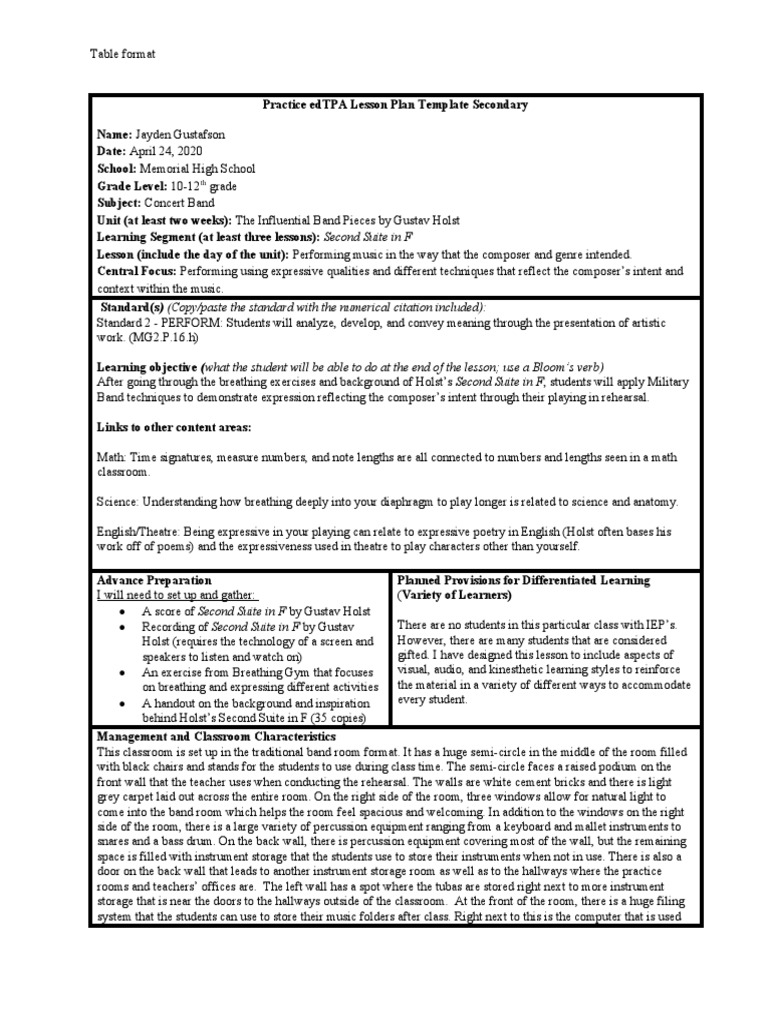 Es212 Edtpa Lesson Plan | PDF | Educational Assessment | Lesson Plan