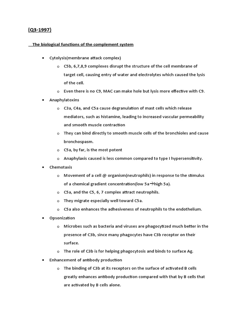 The Biological Functions of The Complement System | PDF | T Helper Cell ...