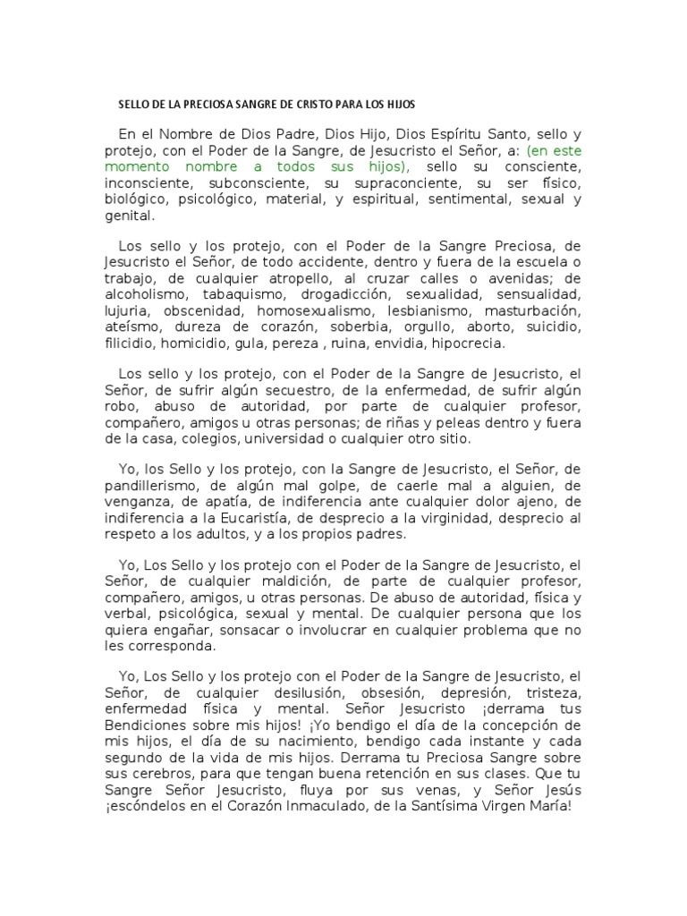 Sello de La Preciosa Sangre de Cristo para Los Hijos | PDF | Dios ...