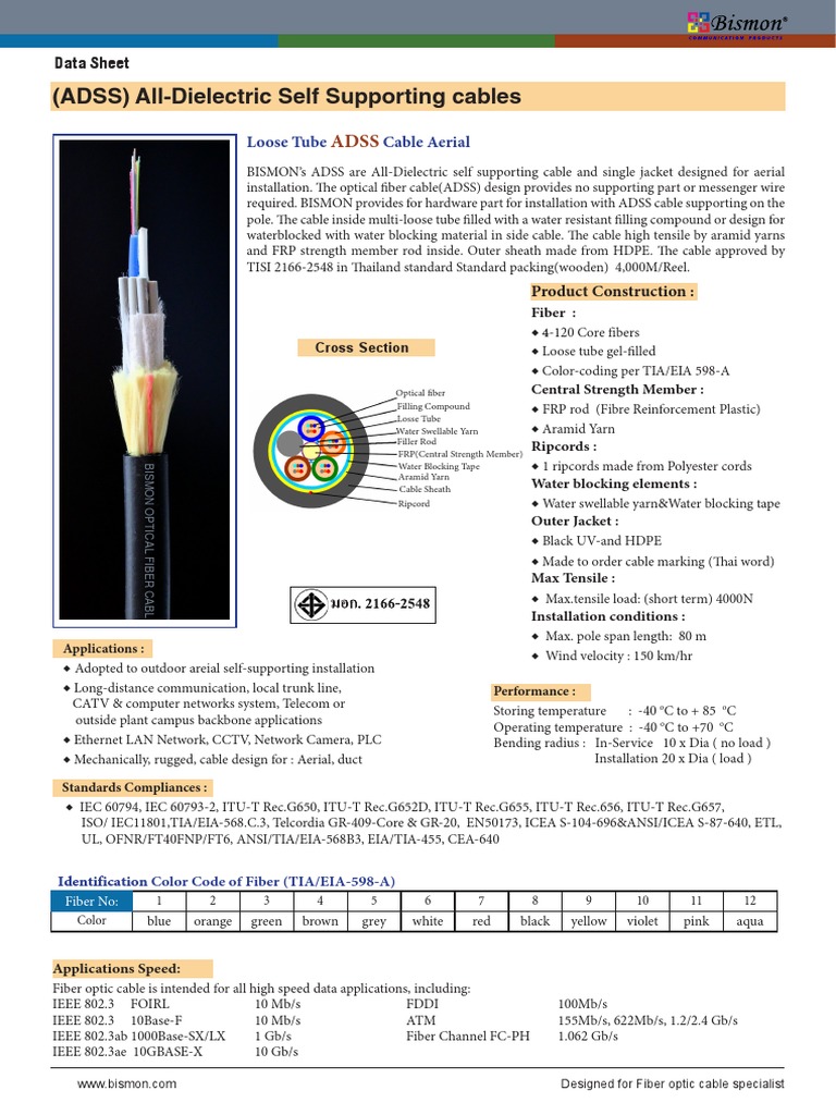 ADSS Fiber Optic Cable Bismon 2018 | PDF | Optical Fiber | Wavelength ...