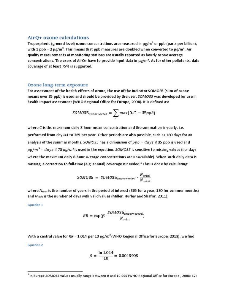 Airq+ Ozone Calculations Ozone LongTerm Exposure PDF Air