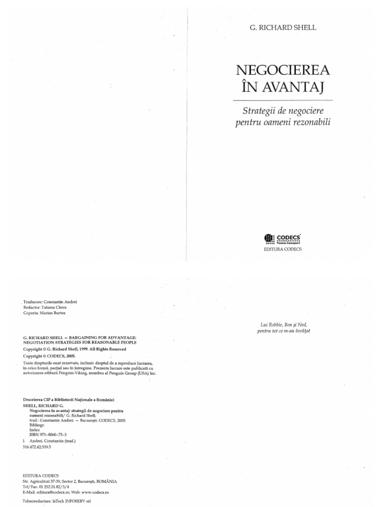 Negocierea in Avantaj Richard Shell PDF | PDF