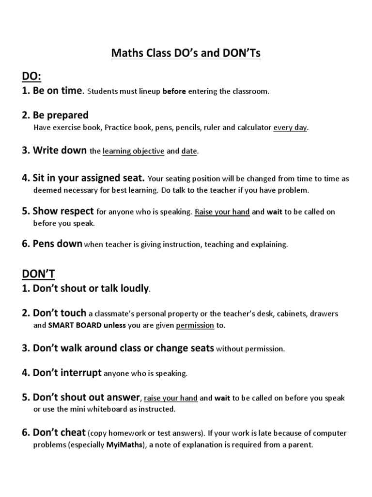 Maths Class Etiquette Guidelines | PDF | Career & Growth | Language ...