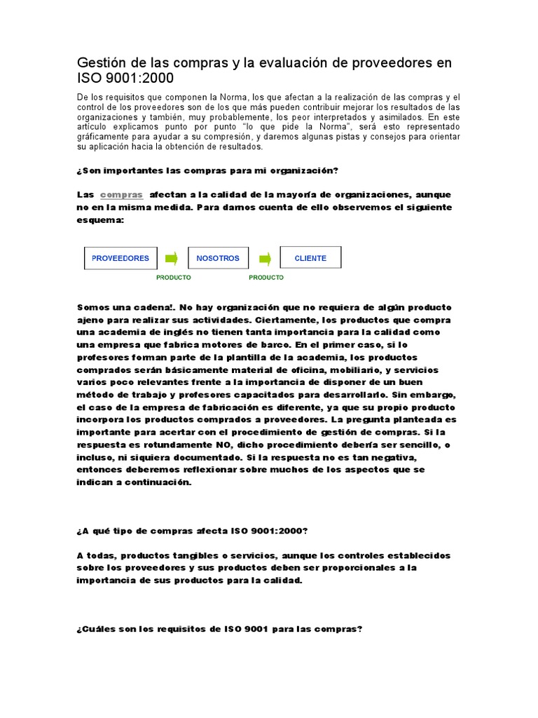 Gestión de Las Compras y La Evaluación de Proveedores en ISO 90012000 ...