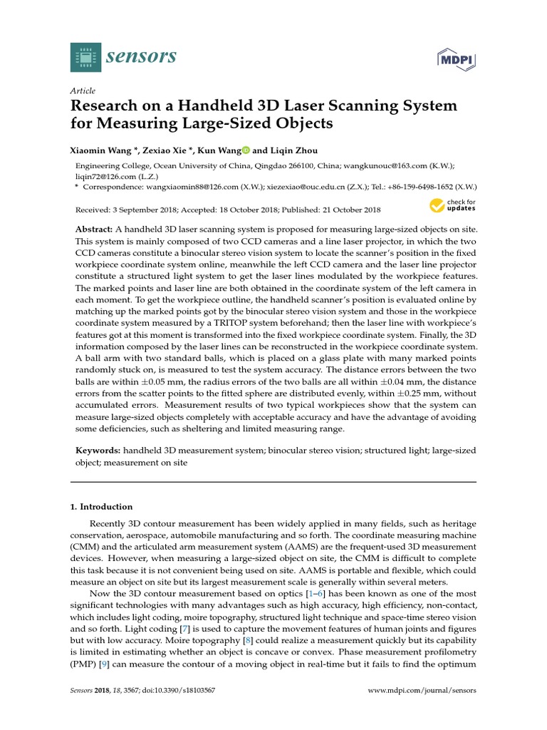 Sensors: Research On A Handheld 3D Laser Scanning System For Measuring ...