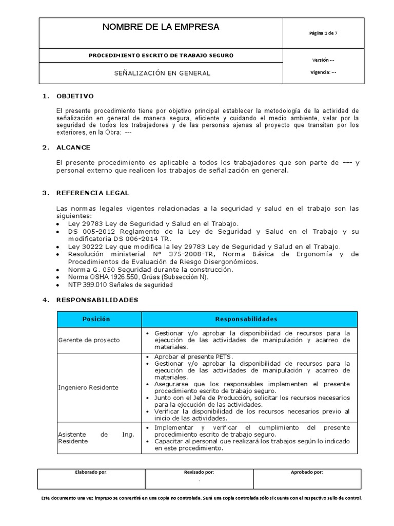 PETS - Señalización en General | PDF | Seguridad y salud ocupacional