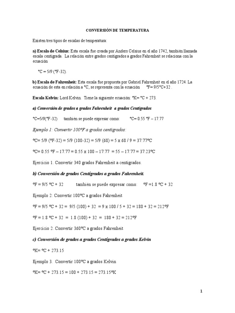 Cuantos Grados Centigrados Son 400 Grados Fahrenheit Ejercicios de Conversión de Temperatura | PDF | Celsius | Temperatura