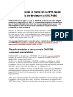 Plata Dividendelor in Numerar in 2019. Obligatii Declarare La ONSCB