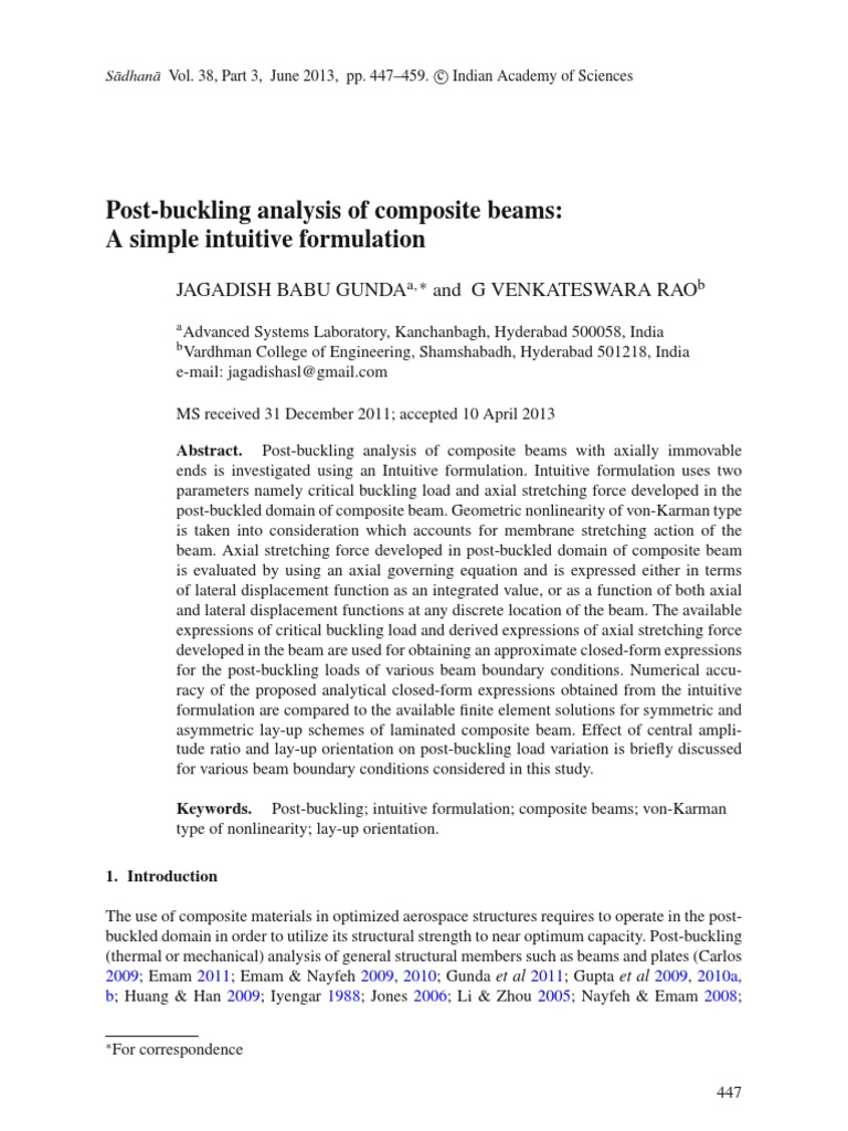 Post-Buckling Analysis of Composite Beams | PDF | Beam (Structure ...