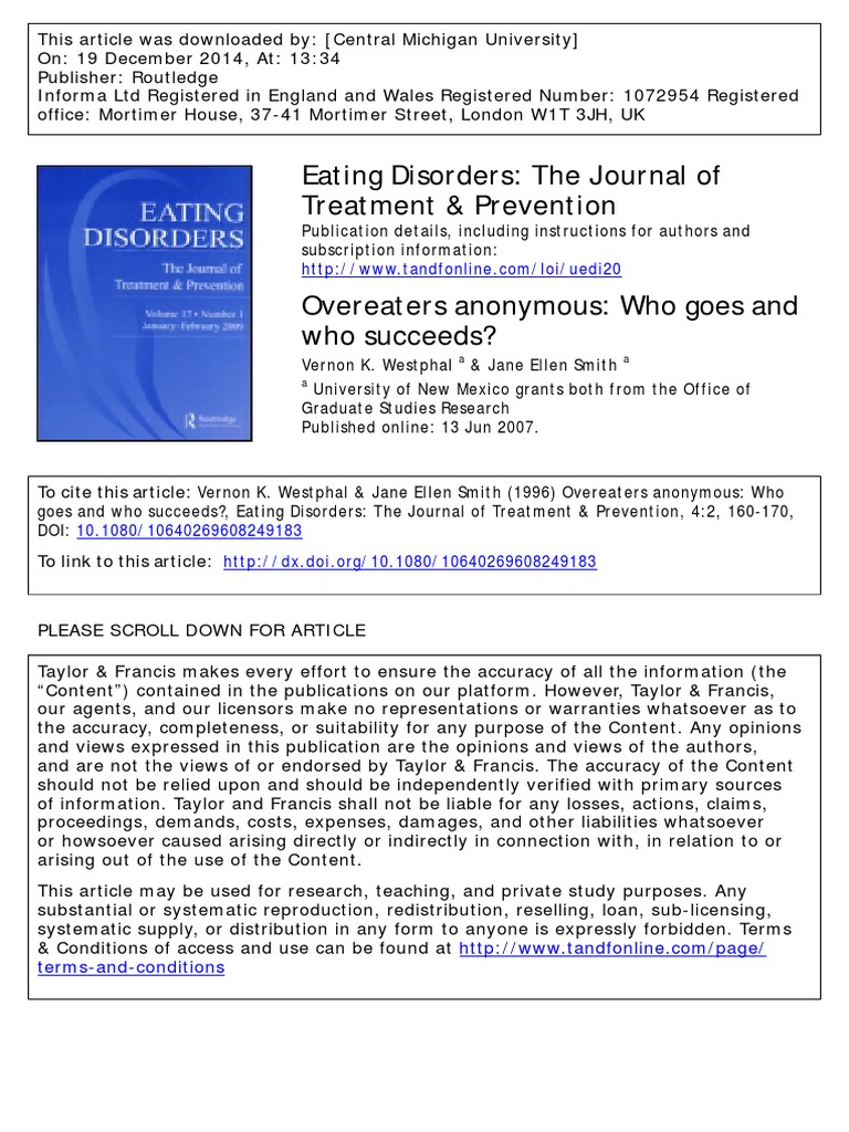 Overeaters Anonymous Who Goes and Who Succeeds PDF Body Mass Index