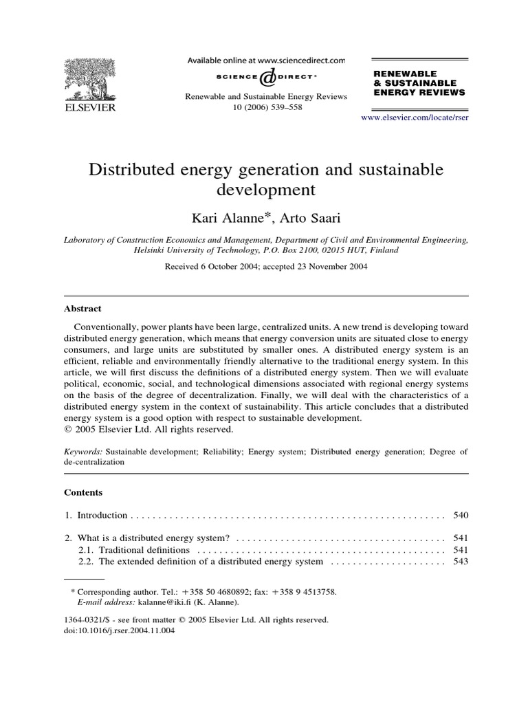 Distributed Energy Systems for Sustainability | PDF | Distributed ...