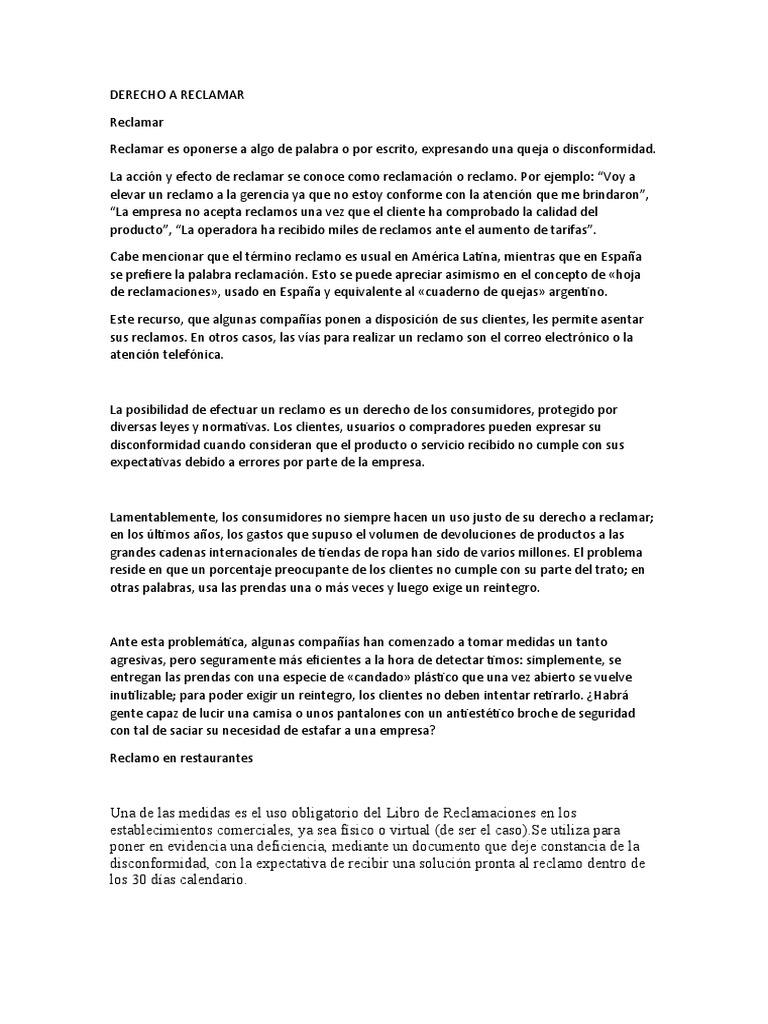 Derecho A Reclamar Pdf Los Consumidores Economias