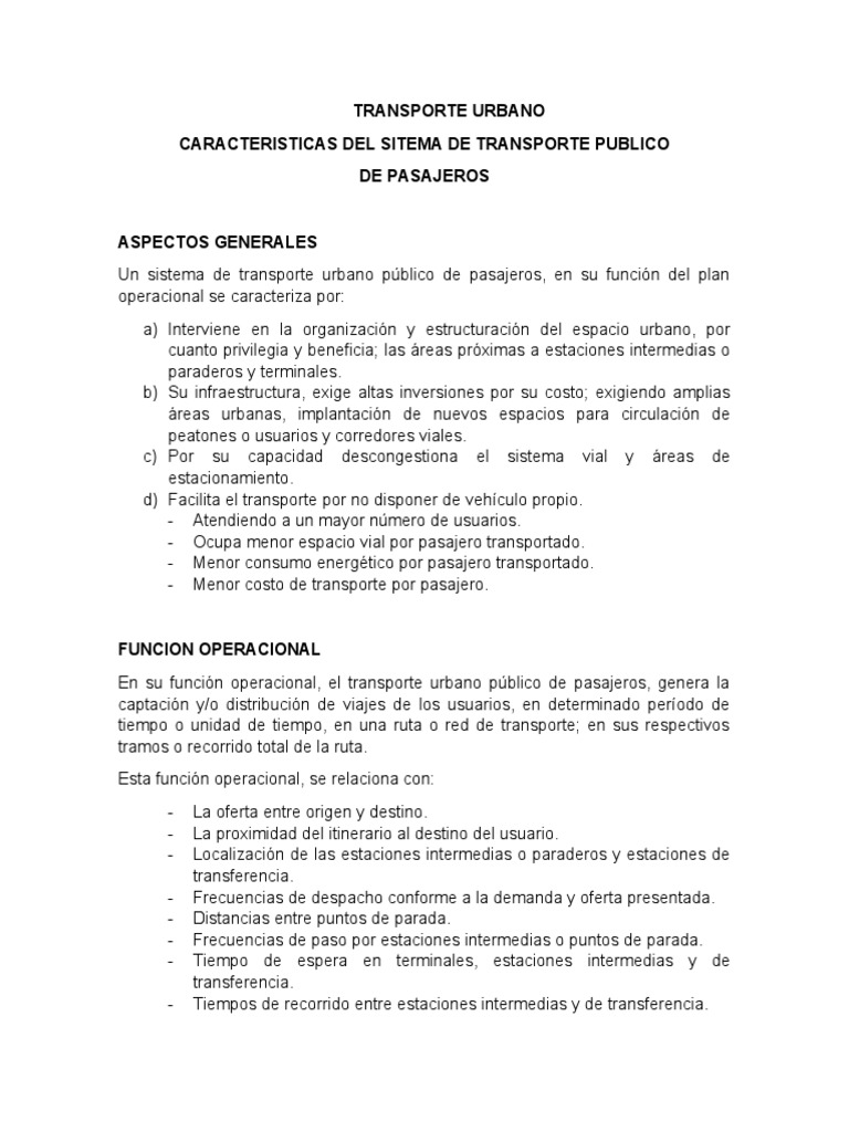 Características del Transporte Urbano Público | PDF | Transporte ...