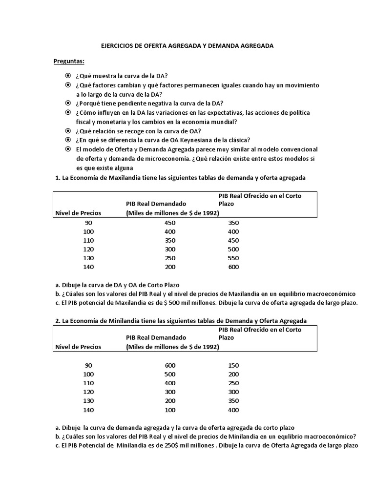 Ejercicios de Oferta y Demanda Agregada | PDF | La demanda agregada ...