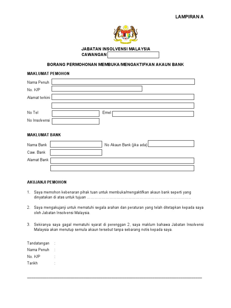 Borang Buka Akaun Pkp Opening Of Bank Account For Bankrupt Pdf