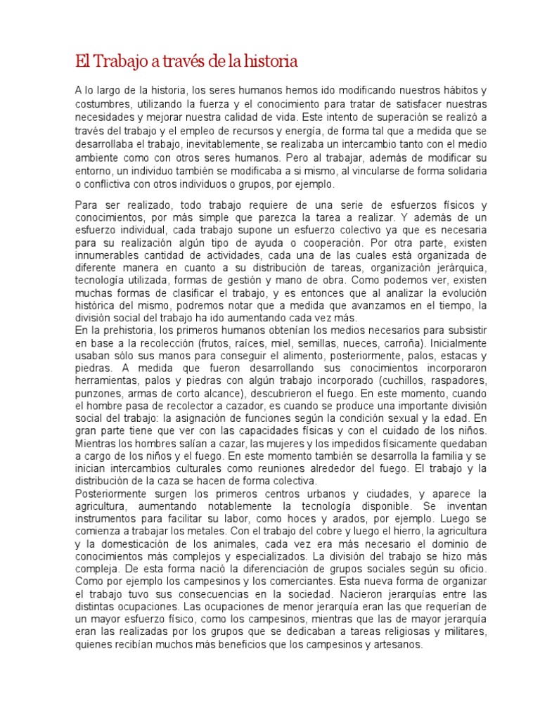 Evolución del Trabajo a lo Largo de la Historia | PDF | Sindicato ...