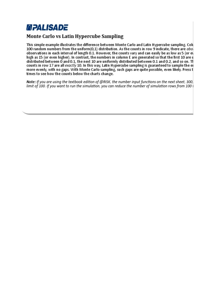 Monte Carlo vs Latin Hypercube Sampling | PDF | Statistics | Applied ...