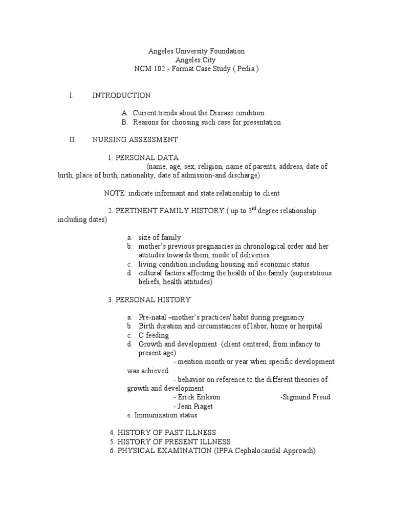 Pediatric Case Study Format Guide | PDF | Patient | Nursing