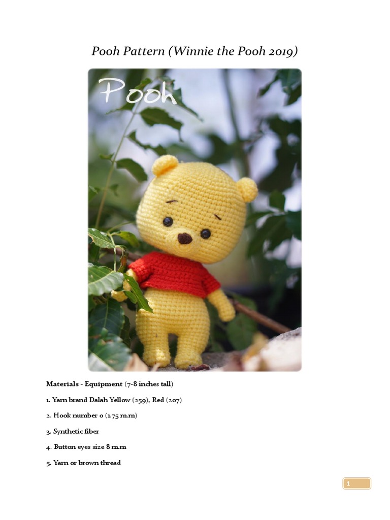 Pooh Pattern (Winnie The Pooh 2019) : Materials - Equipment (7-8 Inches ...