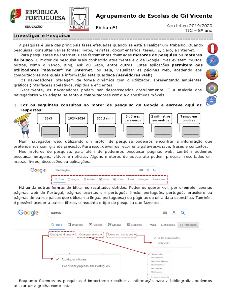 TIC 5ºano Fichanº1 | PDF | Rede mundial de computadores | Internet e Web