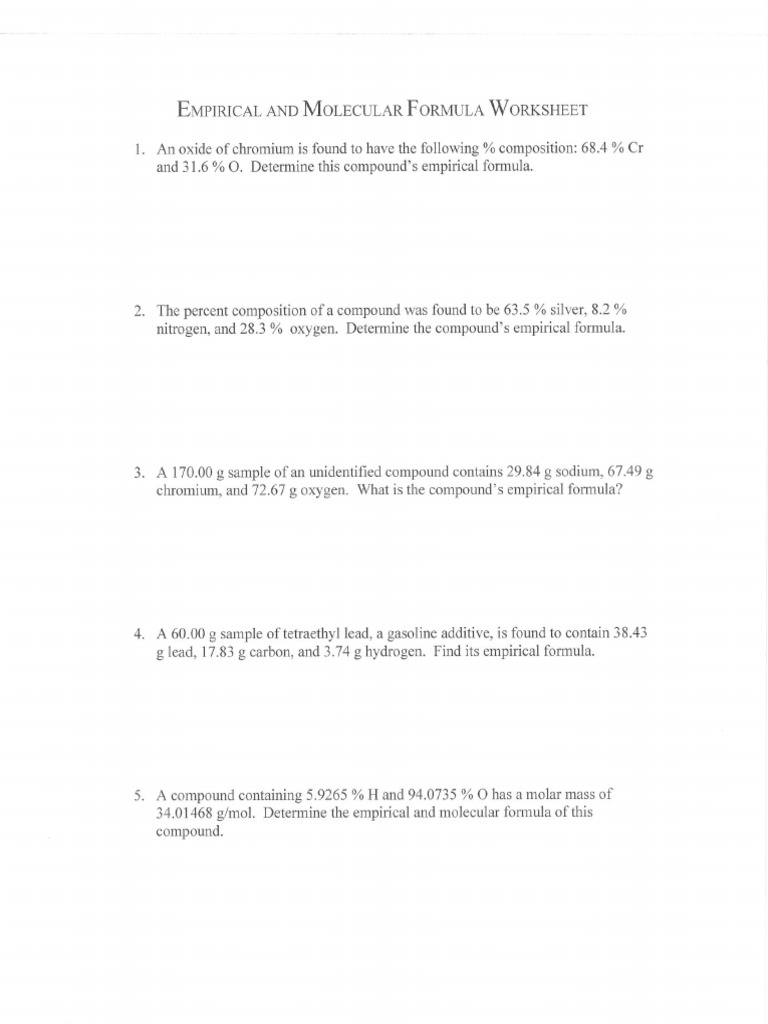 Ef Worksheet Homework  PDF With Regard To  Empirical And Molecular Formulas Worksheet