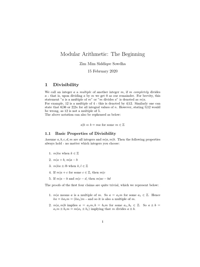 Introduction to Modular Arithmetic Concepts | PDF | Ring Theory ...