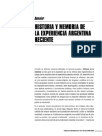Historia y Memoria de La Experiencia Argentina Reciente