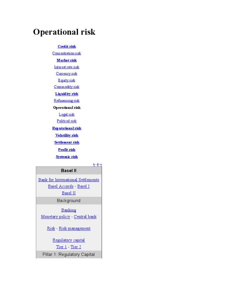 Operational Risk Operational Risk Basel Ii