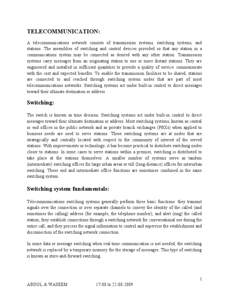 Telecommunications Switching Systems Explained | PDF ...