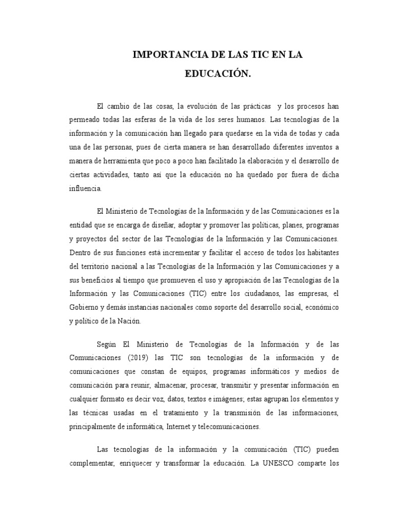 Importancia de Las Tic en La Educación | PDF | Tecnología de ...
