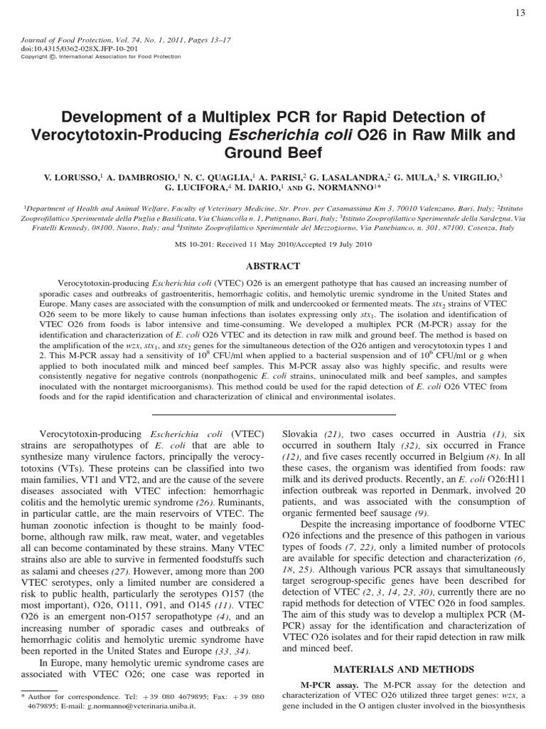 Development of A Multiplex PCR For Rapid Detection of Verocytotoxin ...