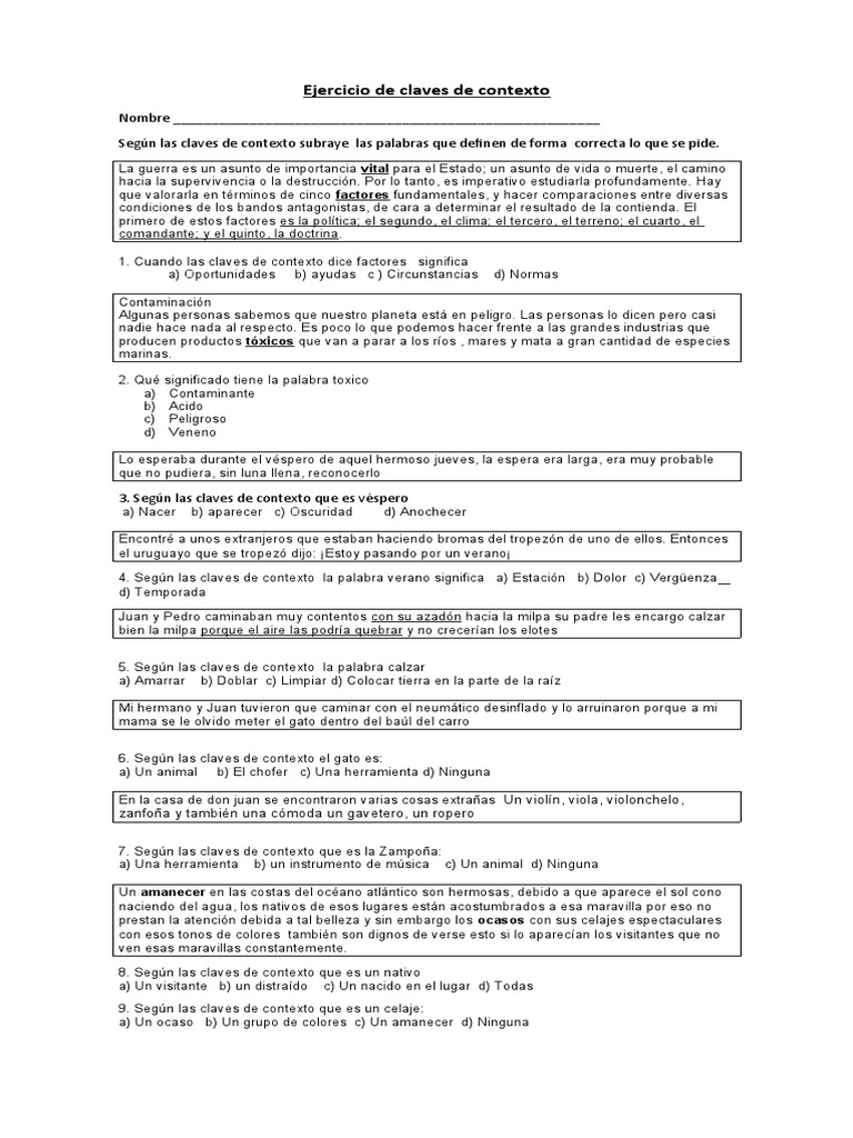 Ejercicio de Claves de Contexto PDF Naturaleza