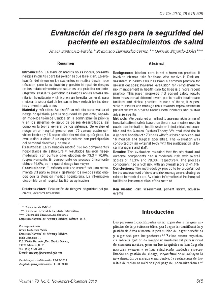 Evaluación de Riesgos en Hospitales | PDF | Seguridad del paciente ...