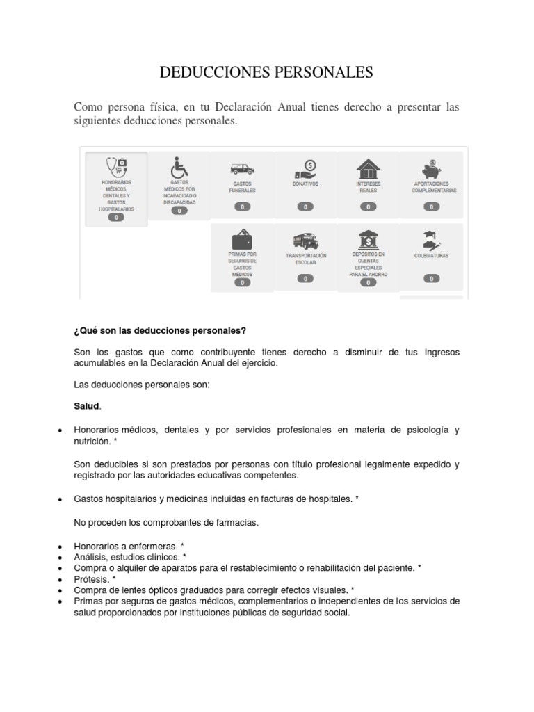 Deducciones Personales PDF | PDF | Tarjeta de crédito | Impuestos
