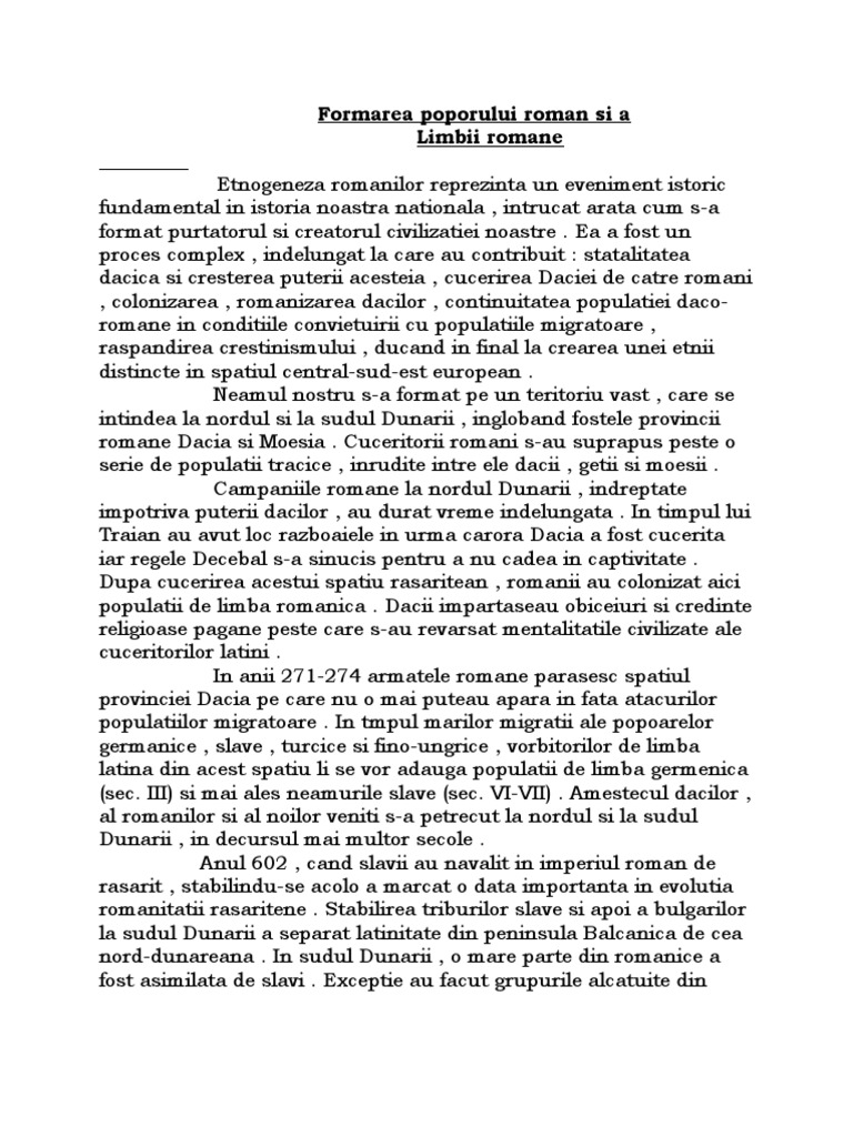 Formarea Poporului Roman Si A Limbii Romane | PDF